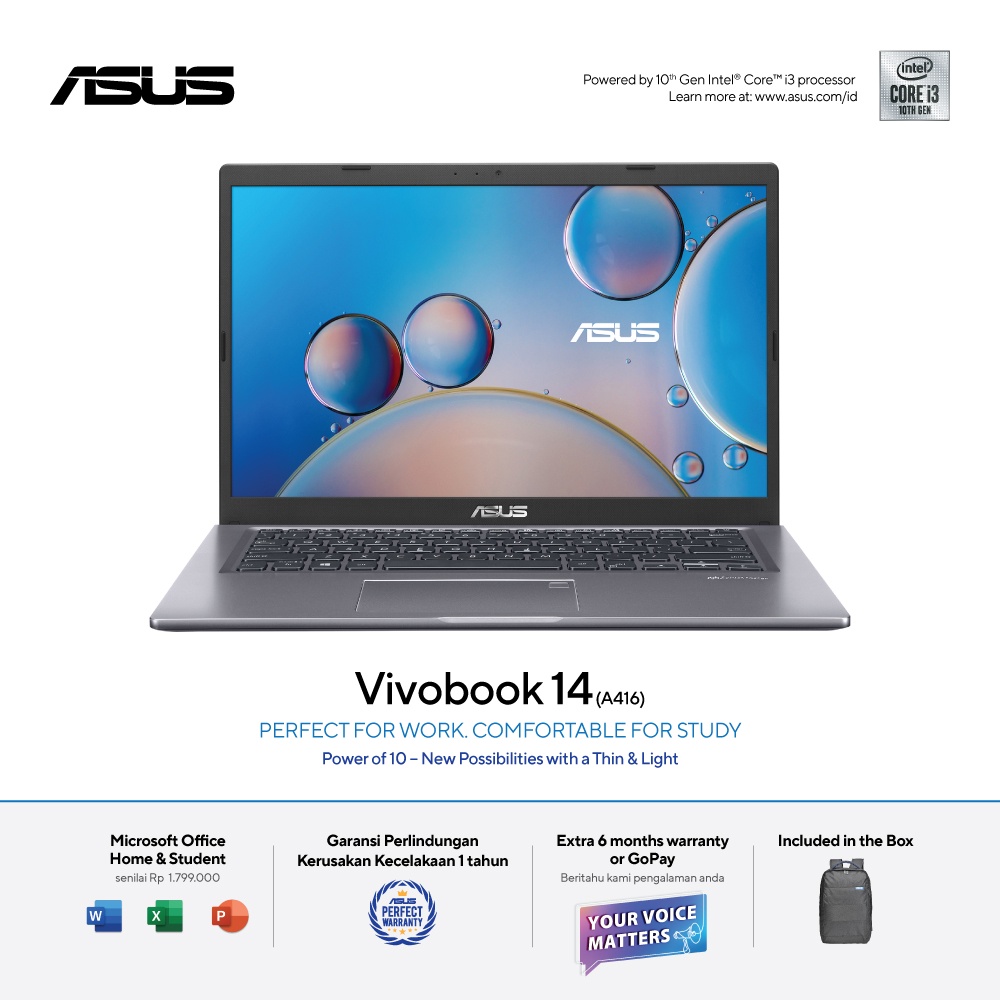 ASUS VIVOBOOK A416FA-FHD324 CORE I3-10110U 4GB/256GB/W11/SLATE GREY