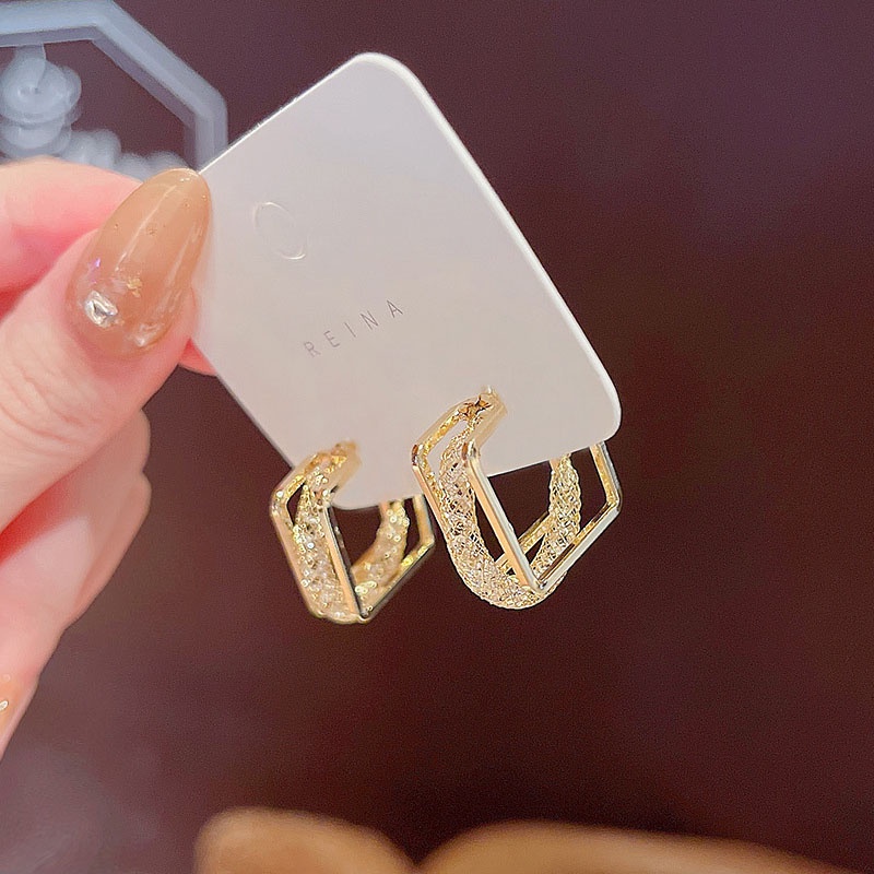 Shuling S925 silver needle Hollow Crystal Square Earrings Female Fashion Stud Earrings