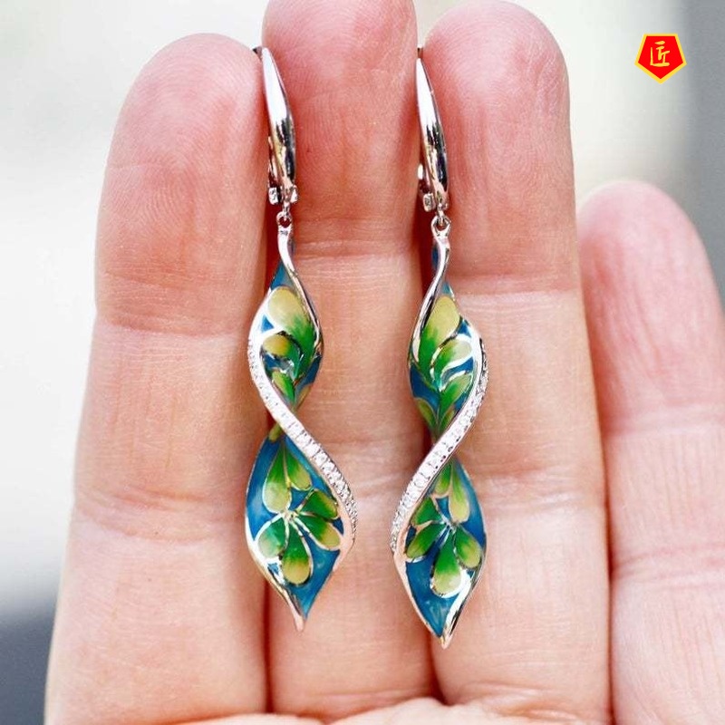 [Ready Stock]Retro Enamel Micro-Inlaid Color Plumeria Rubra Earrings