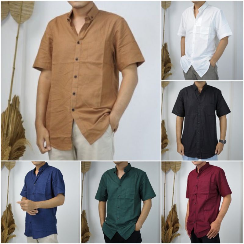 Kemeja Polos Pria Tangan Lengan Pendek Baju Casual Kerah HM Premium Katun Adem Nyaman Berkualitas