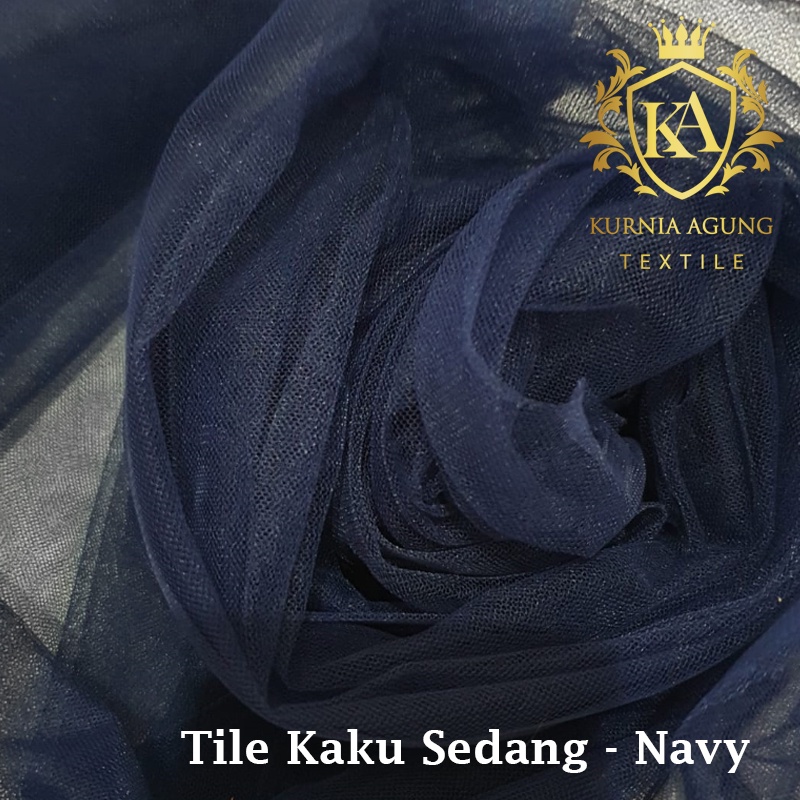 Kain Tile Tulle Kaku Sedang 100cm x 125cm meteran Per Meter Souvenir Dekorasi Wedding Veil Aksesoris-Navy