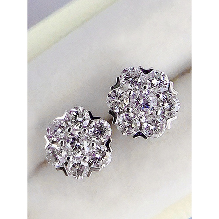 Anting Stud Cubic Zirconia Bentuk Bulat Untuk Wanita