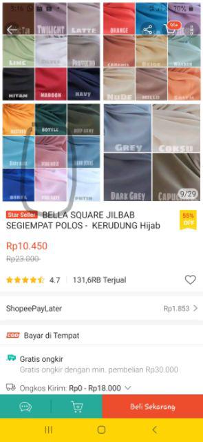  BELLA  SQUARE  JILBAB  SEGIEMPAT POLOS KERUDUNG Hijab SEGI 