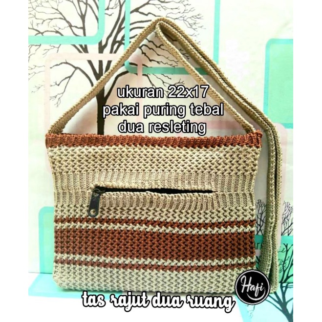 tas rajut selempang dua resleting /slingbag