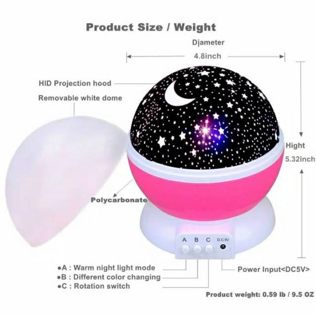  Lampu  tidur hias  motif langit bulan  bintang  proyeksi unik 