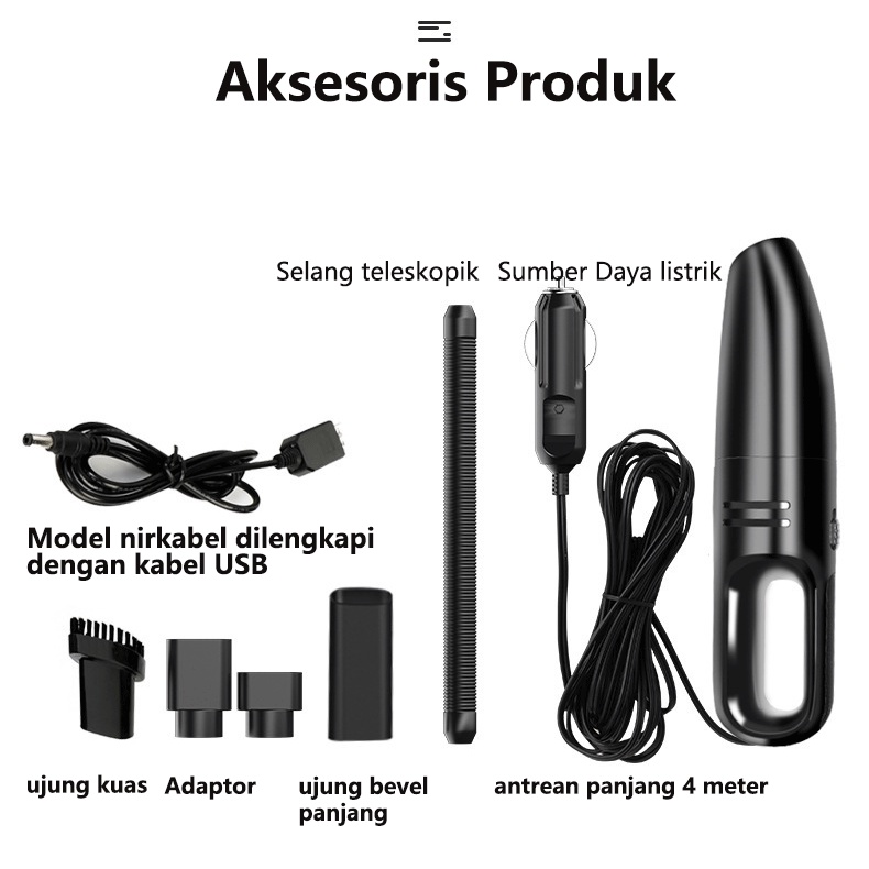 Vacuum Cleaner Mobil  Penyedot Debu vacum cleaner  Wireless 6000Pa  Ampuh Menyerap Debu Bandel /vakum cleaner/vacum cleaner