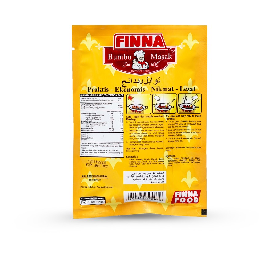 BUMBU MASAK RENDANG FINNA 50GR SACHET HALAL