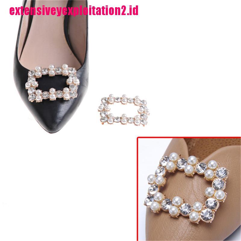 &lt; E2id &amp; &gt; 1PC Klip Sepatu Bahan Metal Hias Mutiara + Berlian Imitasi Untuk Pengantin Wanita