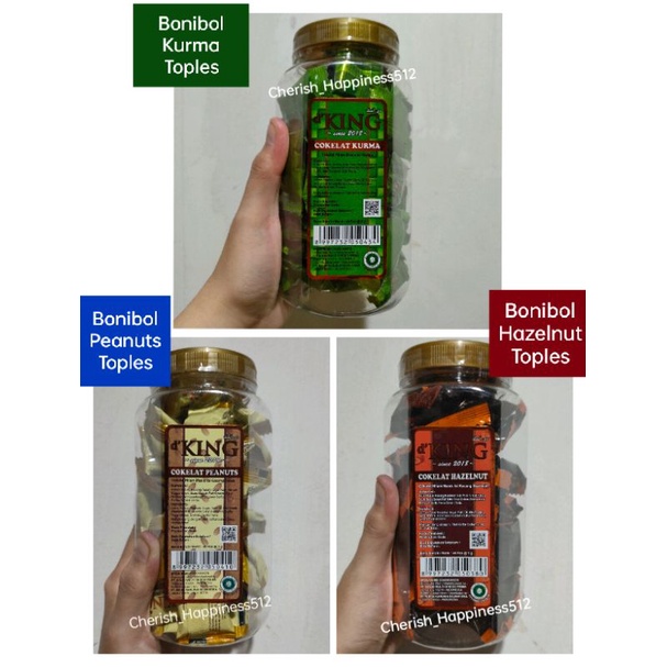 

1 Toples Isi 40 pcs D'KING Bonibol Cokelat Kurma, Cokelat Peanuts (Kacang) dan Cokelat Hazelnut
