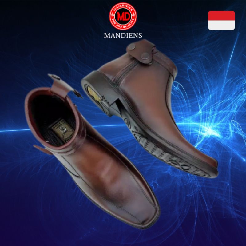 MANDIENS - Sepatu Boots Kulit Pria Medali BJ164 Coklat - Boot Kulit Asli Gaya Majapahit untuk Kerja