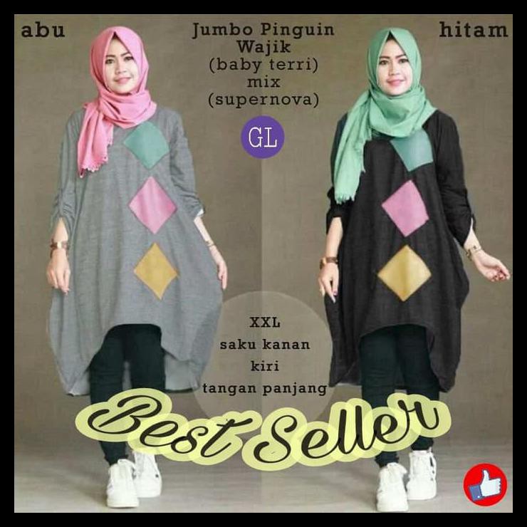 53361 jumbo pinguin wajik/baju tunik jumbo/atasan muslim wanita jumbo - Biru