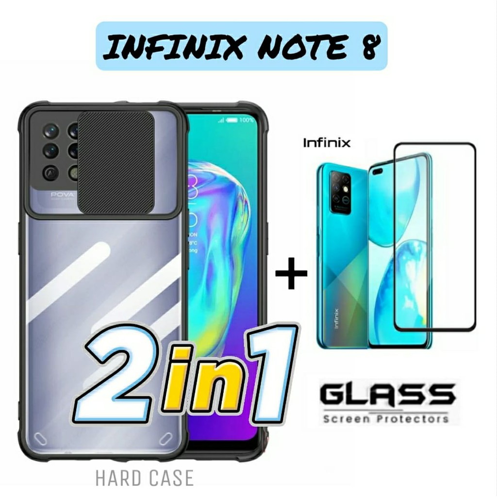 Case INFINIX NOTE 8 Paket 2in1 Hard Case Fusion Sliding Free Tempered Glass Layar