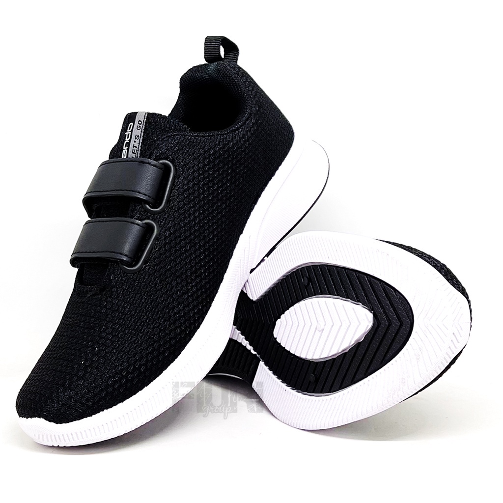 FIURI - ANDO ORIGINAL -  MIA PEREKAT 29-36 HITAM PUTIH - SEPATU SNEAKERS KANVAS SOL KARET ANAK KECIL PEREMPUAN  - SEPATU KETS LUCU FASHION TRENDY - SEPATU SEKOLAH PAUD TK SD KRETEKAN PEREKAT CEWEK MURAH PROMO DISKON BONUS KAOS KAKI