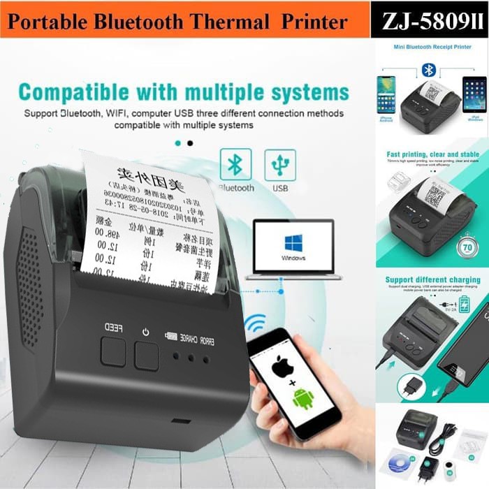 IWARE ZJ-5809II MINI PORTABLE BLUETOOTH THERMAL PRINTER KASIR 58MM - RPP02N SUPPORT MOKAPOS