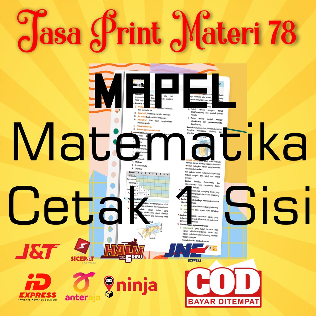 

(MATEMATIKA 1 Sisi) Jasa Print Cetak Materi 78 Ukuran A5 atau B5 Mapel MATEMATIKA Cetak 1 sisi