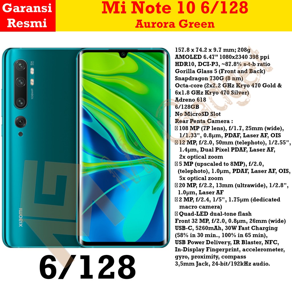 Xiaomi Mi Note 10 6/128 Garansi Resmi | Shopee Indonesia