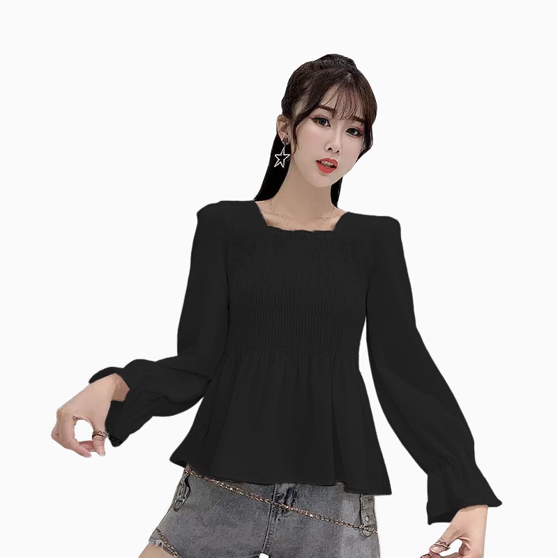 Blus Plisket lengan panjang wanita Gaya Korea model terbaru - XSHOP Tyas