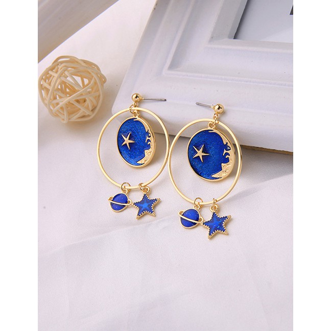 LRC Anting Tusuk Fashion Gold Drop Glaze Alloy Ring Earrings D09851