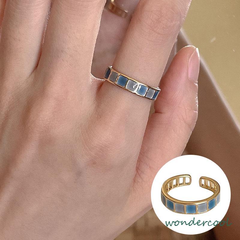 Cincin unik Bentuk Geometri Untuk Wanita korea Pembukaan Cincin Zamrud yang Dapat Disesuaikan-Won