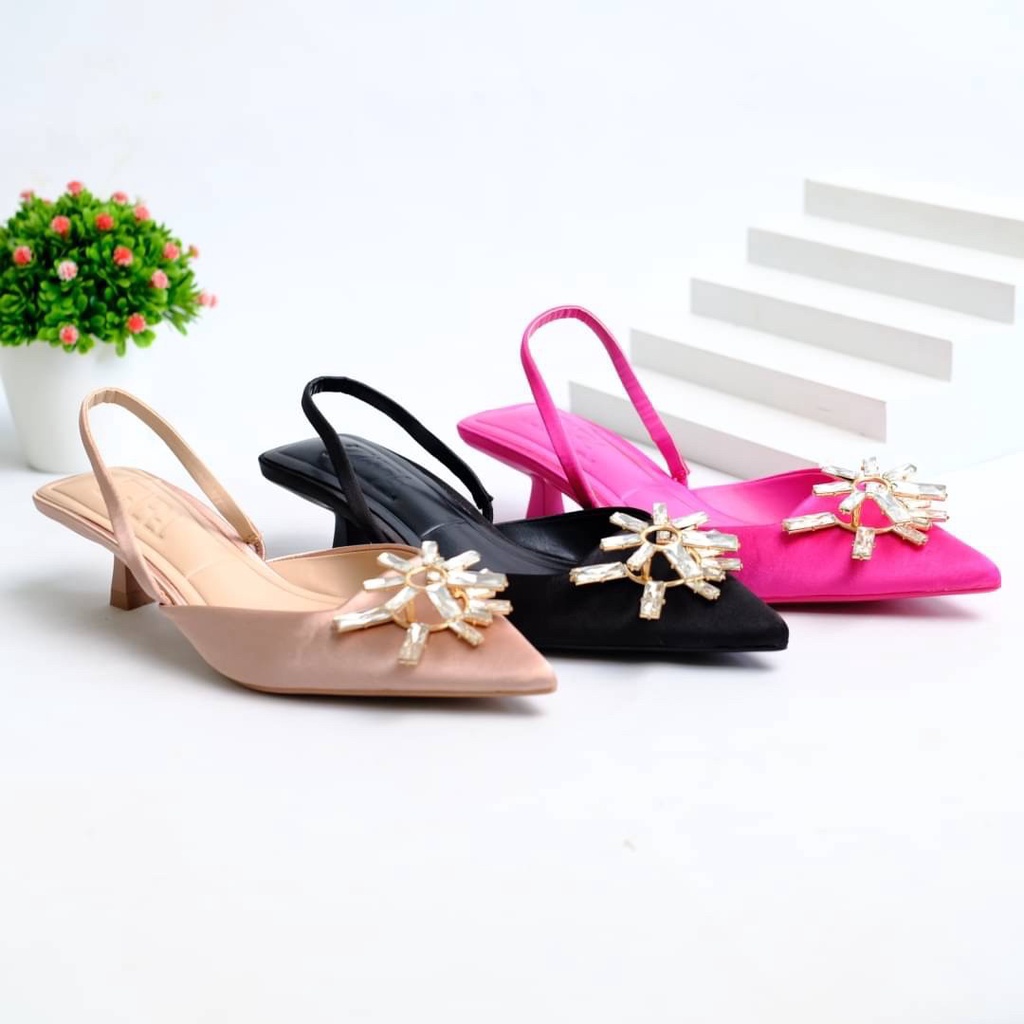 [7.7 Boombastis Sale⚡] - SEPATU WANITA PESTA ZS483 SLING BACK HEELS PREMIUM IMPORT