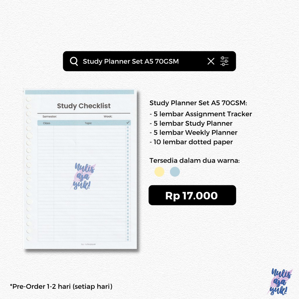 

Study Planner Set A5 70 GSM by Nulisajayuk (isi 25 lembar)