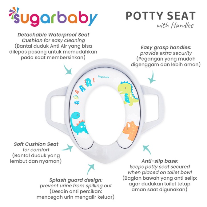 Sugar Baby Potty Seat Toilet Training With Handles &amp; Splash Guard / Dudukan Toilet Anak