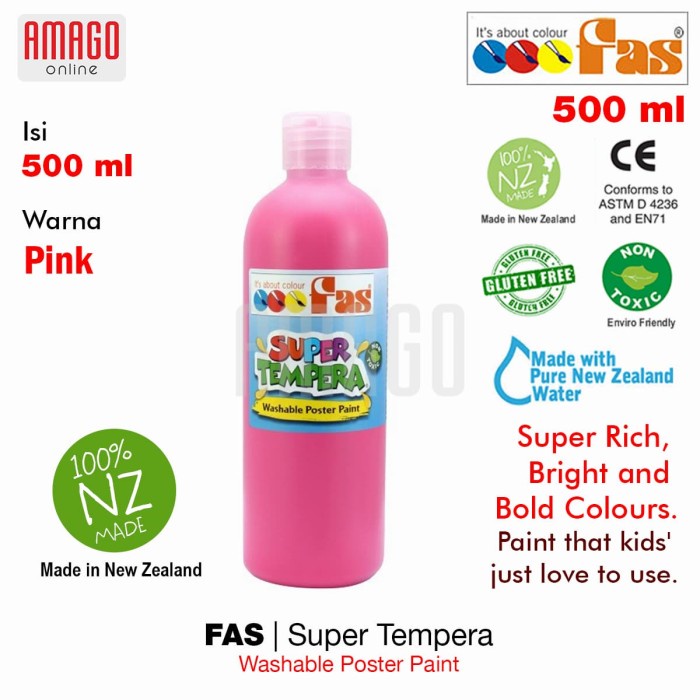 FAS - SUPER TEMPERA WASHABLE POSTER PAINT - 500 ml - PINK - 028