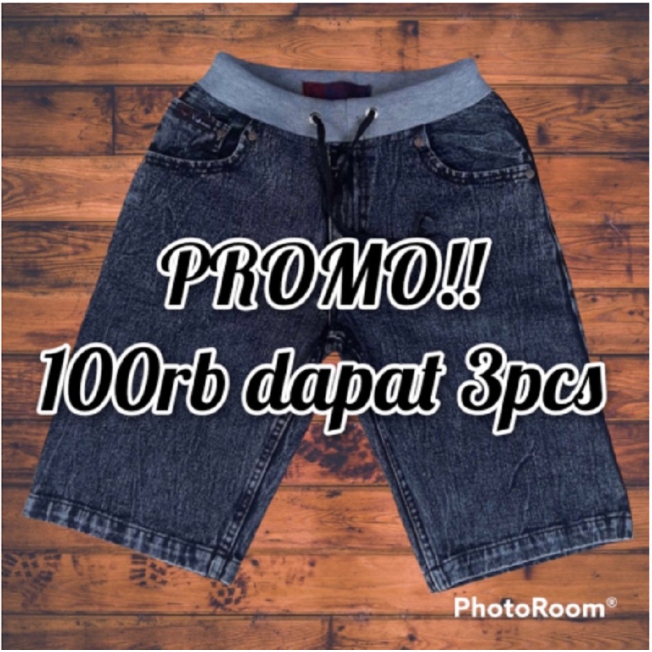 Promo 3 Celana Pendek Jeans Pria Pinggang RIP Kolor Tebal BISA COD