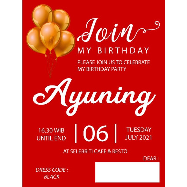 Undangan ultah birthday dewasa cantik 30 pcs /aqiqah/khitanan