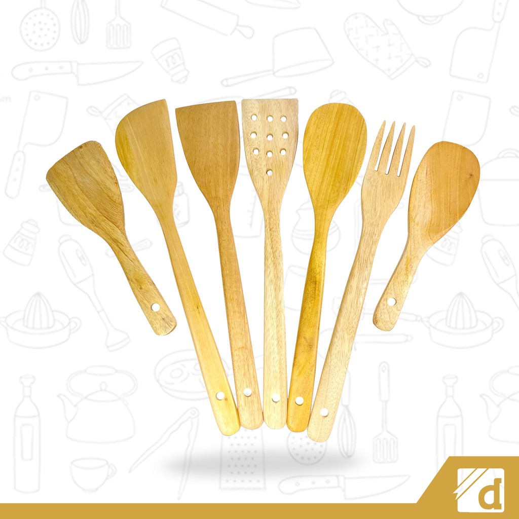 Dadalala Spatula Set /  Peralatan Masak 1 Set Isi 7 Pcs Bahan Kayu Mahoni