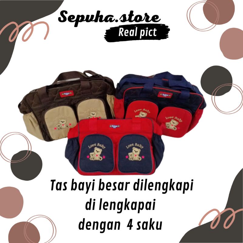 Tas Besar Dobel Saku boneka bruang bordir/ Cocok untuk hadiah