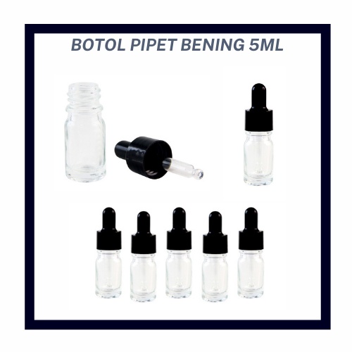 PROMO BOTOL PIPET KACA WARNA BENING UKURAN 5 ML / TEMPAT SERUM, VITAMIN WARNA BENING