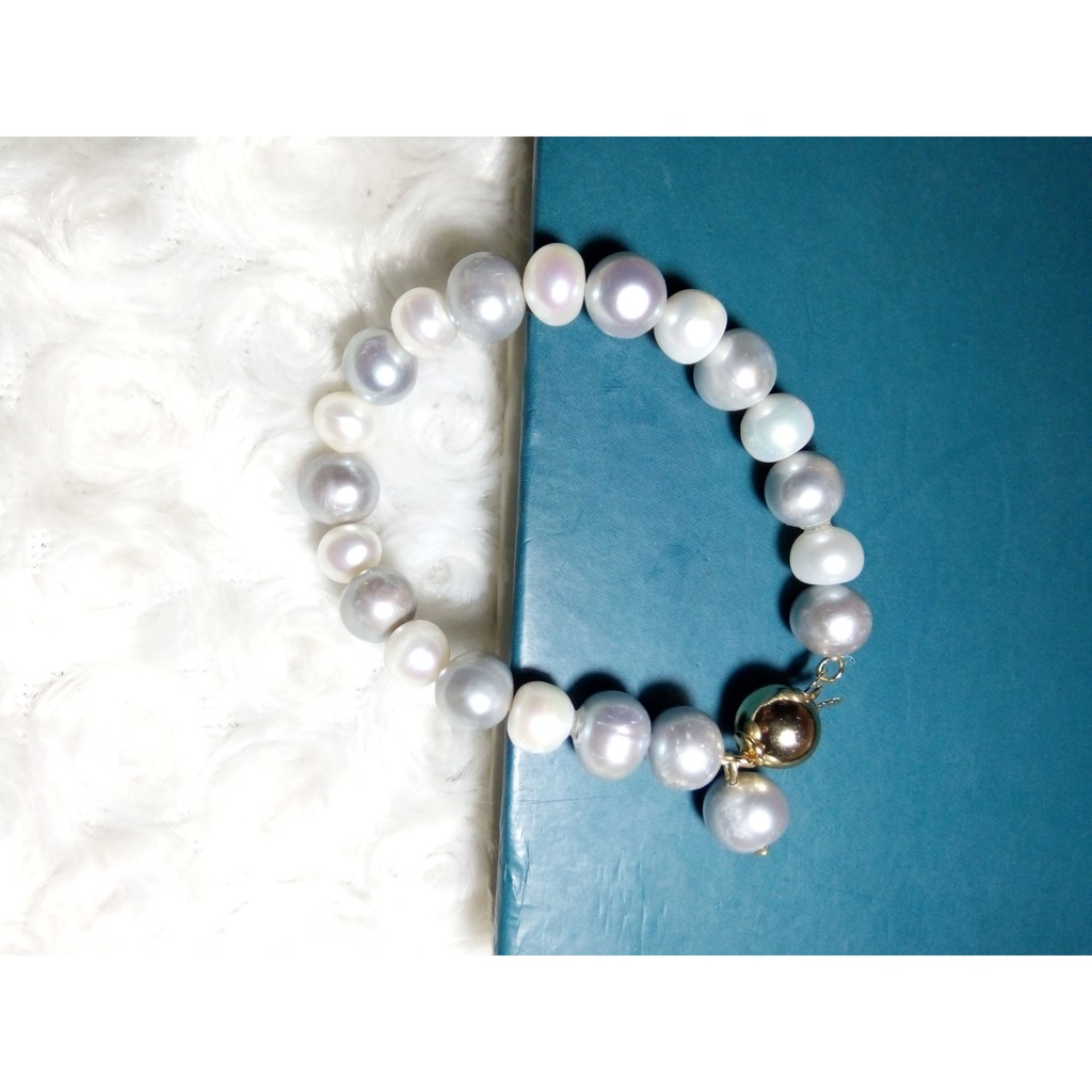 Gelang full mutiara air tawar putih - abu