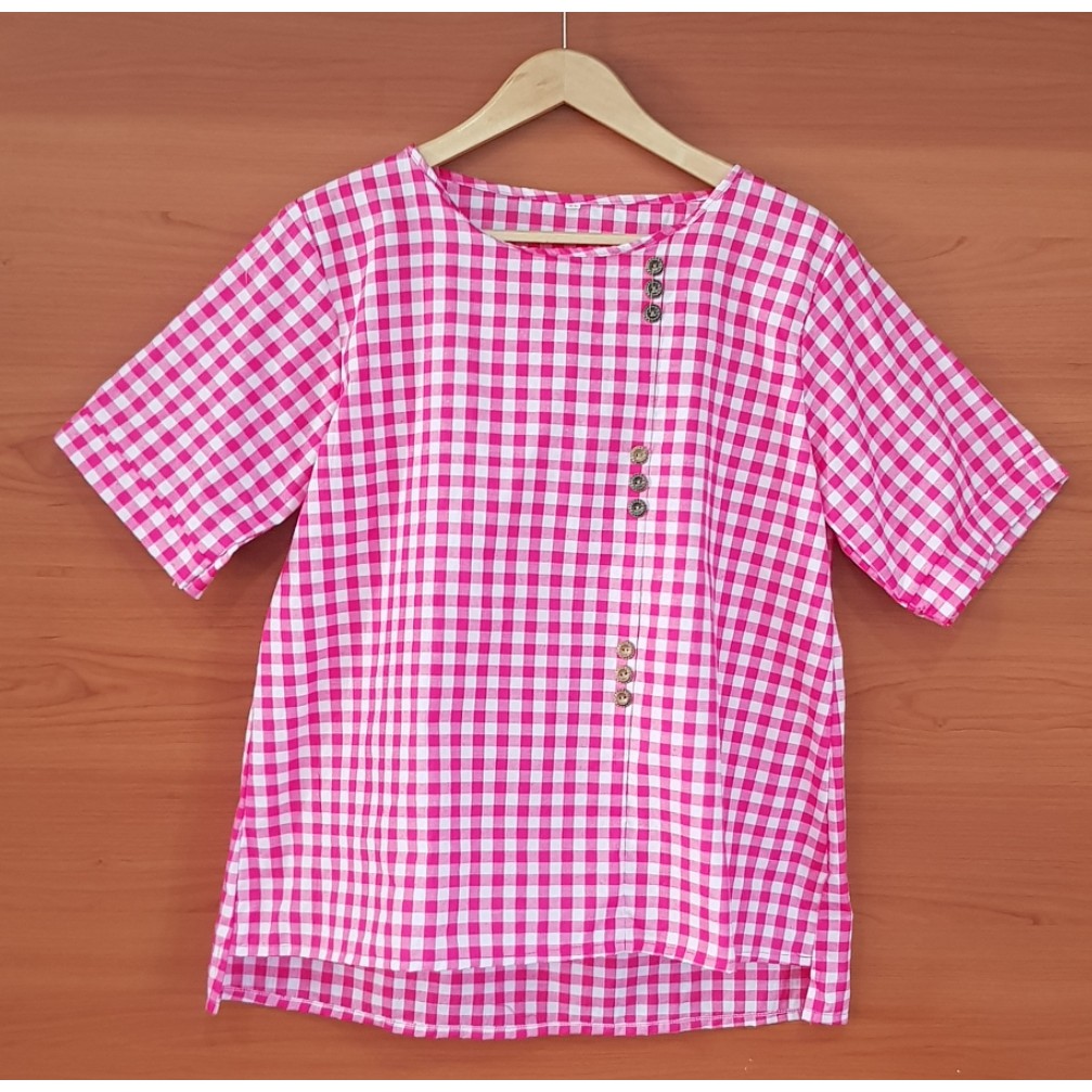 Binx Fashion  / Blouse Jumbo / Atasan Wanita Jumbo / 13-Kotak Pink Putih