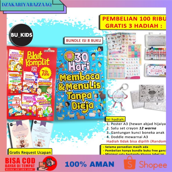 

BISA COD MURAH BUKU ANAK TK PAUD / ISI 8 / PAKET KOMPLIT 30 HARI BACA TULIS HITUNG