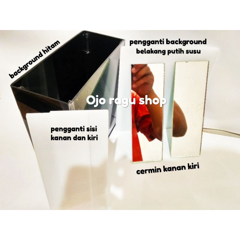 aquarium soliter akrilik single room 1 kamar double background hitam bening putih susu ukuran 15x6.5