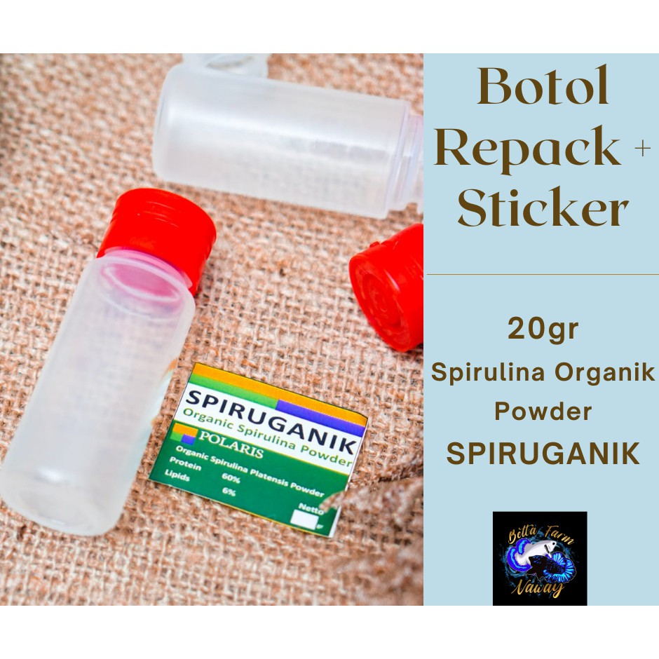 

Botol Repack Sprirulina 20gr + Sticker | Botol Repack Spiruganik Powder 20gr