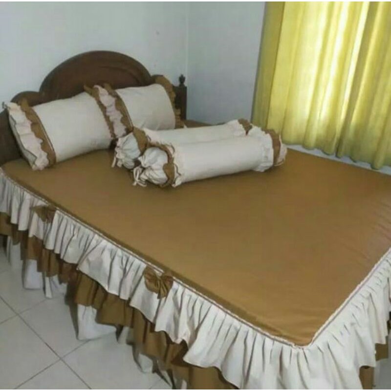 Seprei rumbai susun 3 motif polos coklat cream ukuran 160x200-200x200 T30