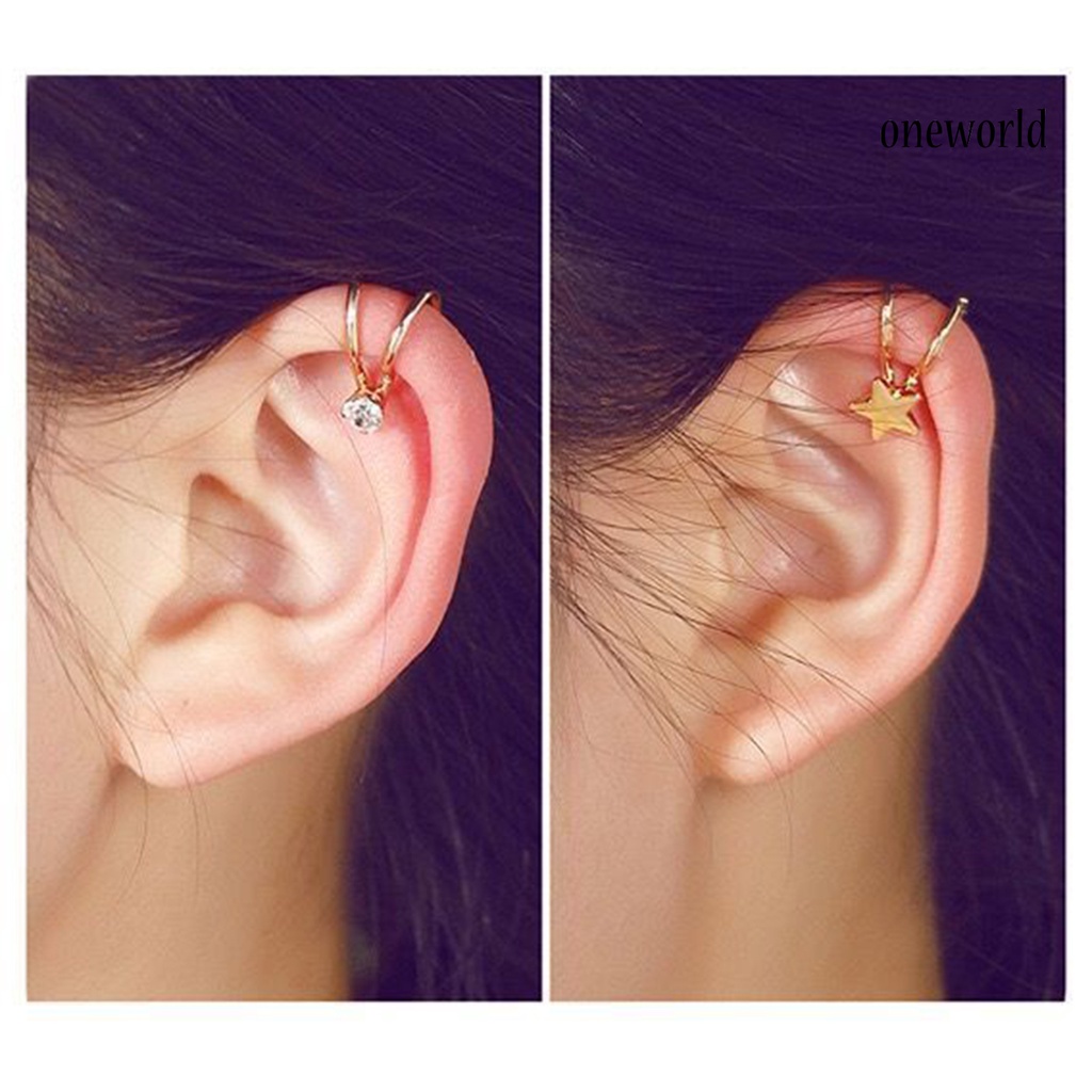 OW# 2Pcs Ear Cuffs U Shape Elegant Women Five-pointed Star Earrings for Dating