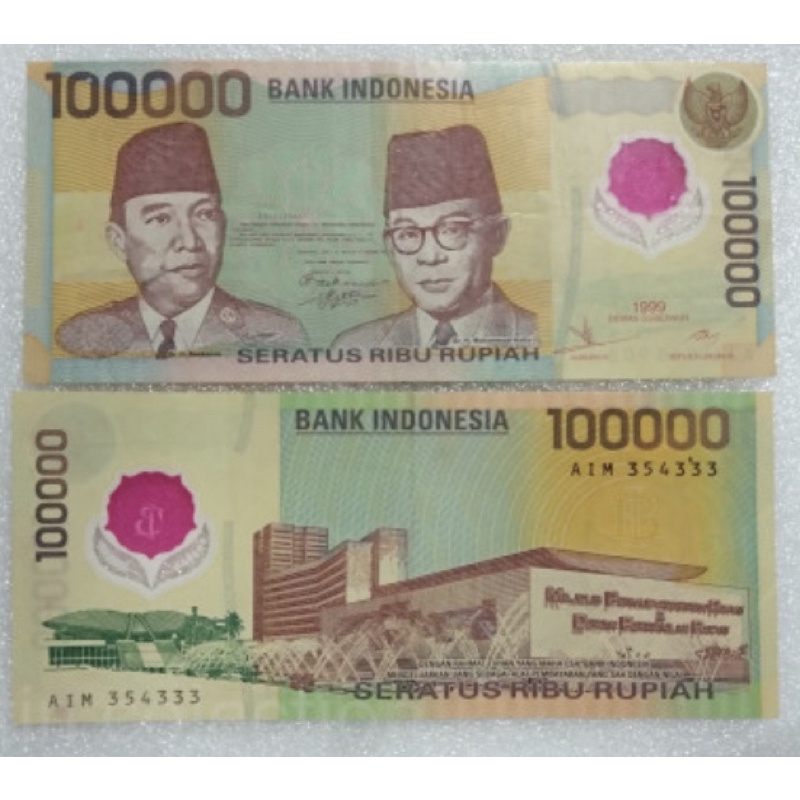 Uang 100 ribu polimer Sukarno Hatta tahun 1999
