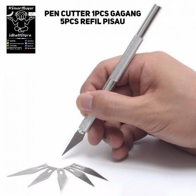 

New PEN CUTTER + 5PCS REFFIL PISAU UKIR SENI SILVER STAINLESS STEEL ENGRAVING CARVING HOBBY CRAFT