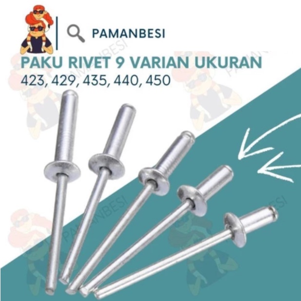 

1 KOTAK PAKU RIVET BLIND 450 UKURAN 3.2mm ISI 1000 PCS Paku TEMBAK