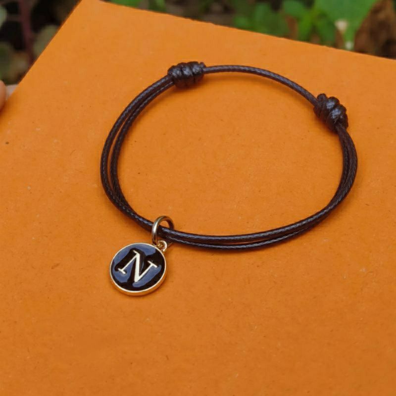 Gelang Inisial Epoxy Simple Tali Hitam Pasangan Couple