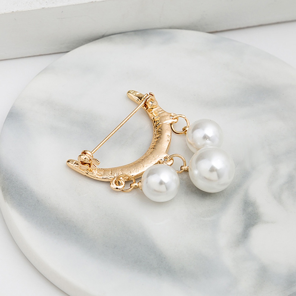 2 Pcs Bros Pin Bentuk Setengah Lingkaran Aksen Mutiara Imitasi Untuk Pakaian