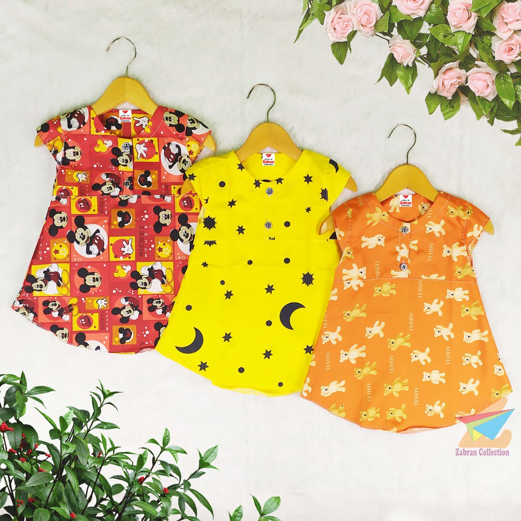Isi 3 Dress Anak Kancing Depan Zabran 1 Sampai 6 Tahun/COD Bayar Di tempat