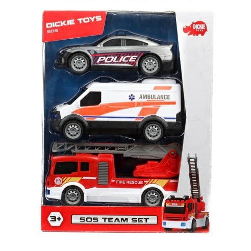 Mainan Anak Police Car / Kidz Station Dickie Toys SOS Team Set / Police Car Fire Truck Ambulance