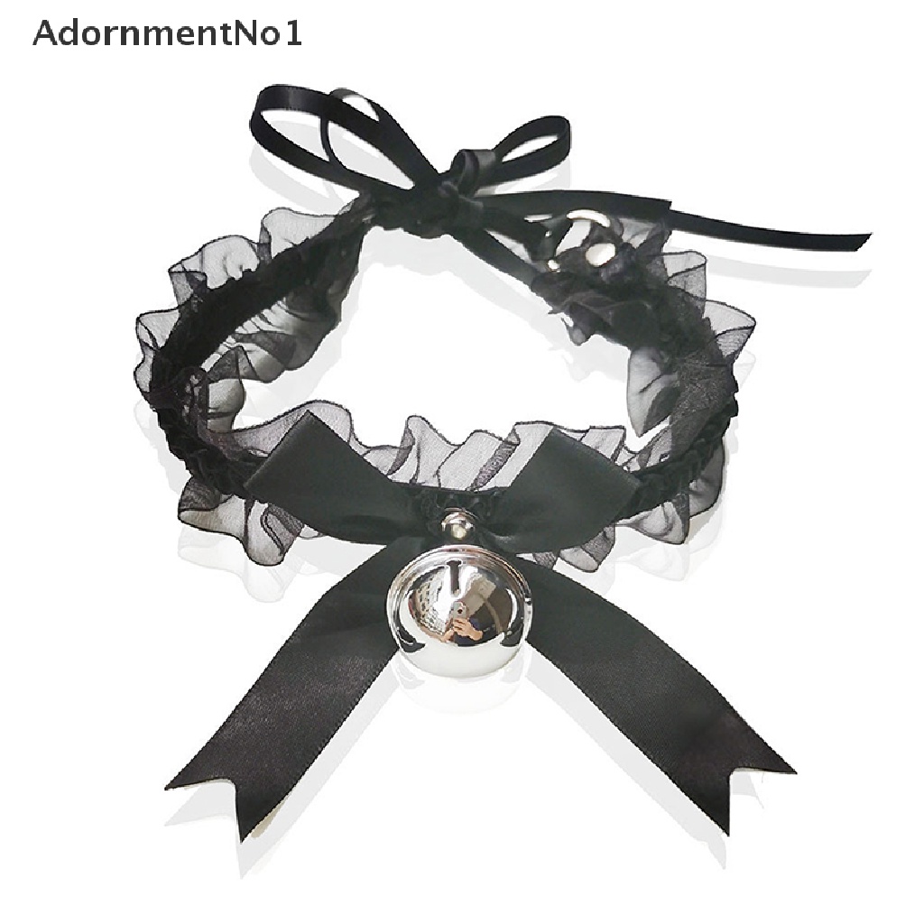 (AdornmentNo1) Kalung Choker Lace Sexy Aksen Pita + Lonceng Untuk Perhiasan Wanita