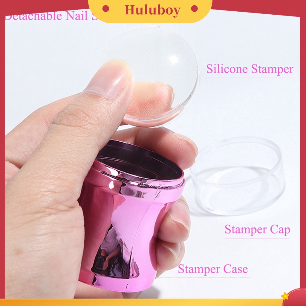 Huluboy Huluboy♡ Stempel Transparan Bahan Silikon Gagang Metal Warna Polos Untuk Nail Art