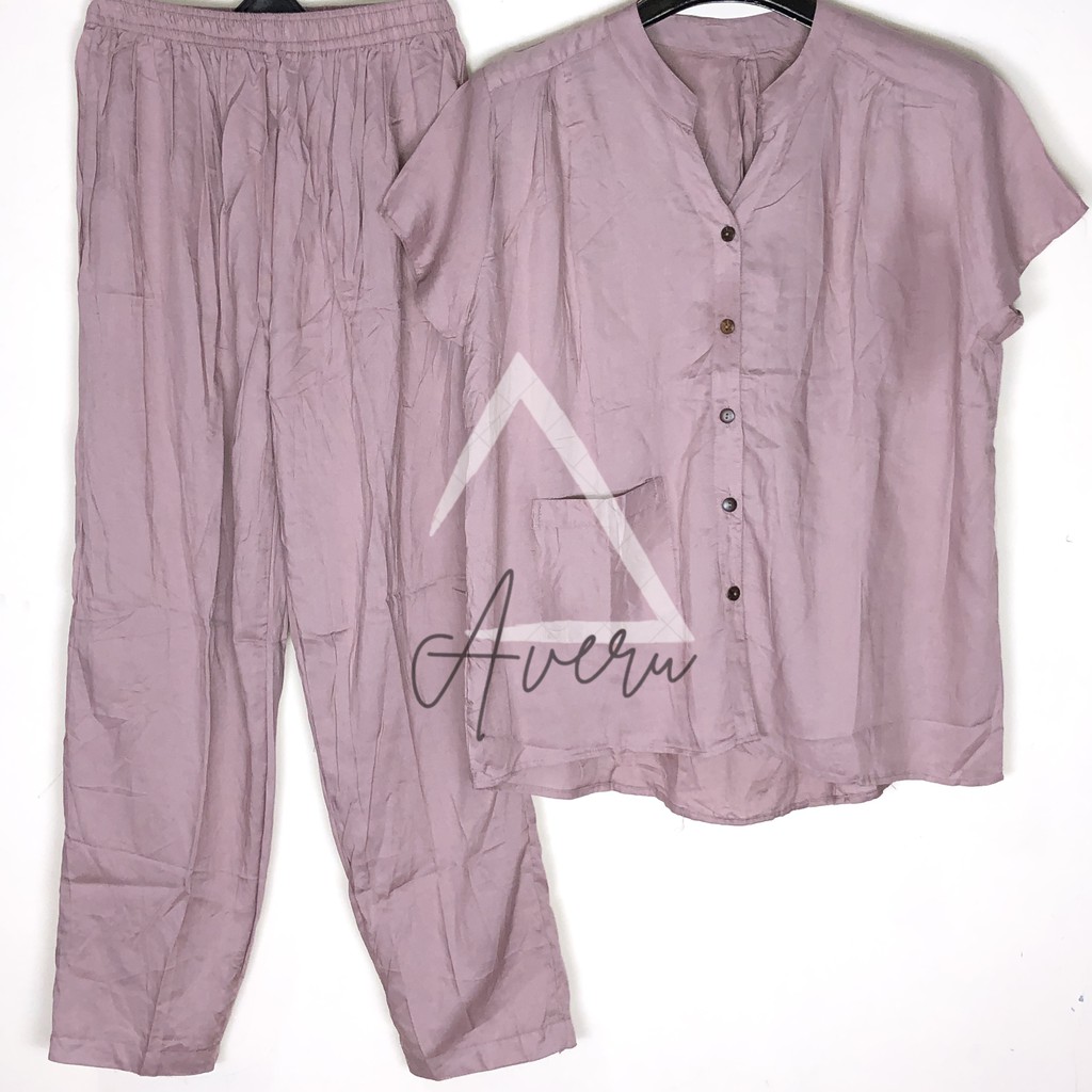 JUMBO Baju Tidur Wanita Piyama Setelan Rayon CP Celana Panjang - Polos-Lavender