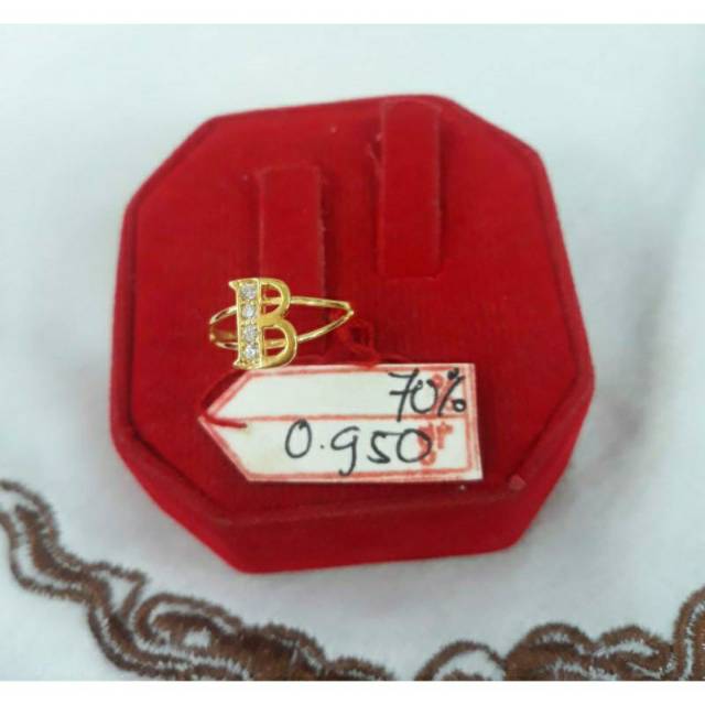 CA172G271G cincin emas anak model abjad huruf B mata putih emas kuning asli inisial nama mewah antik